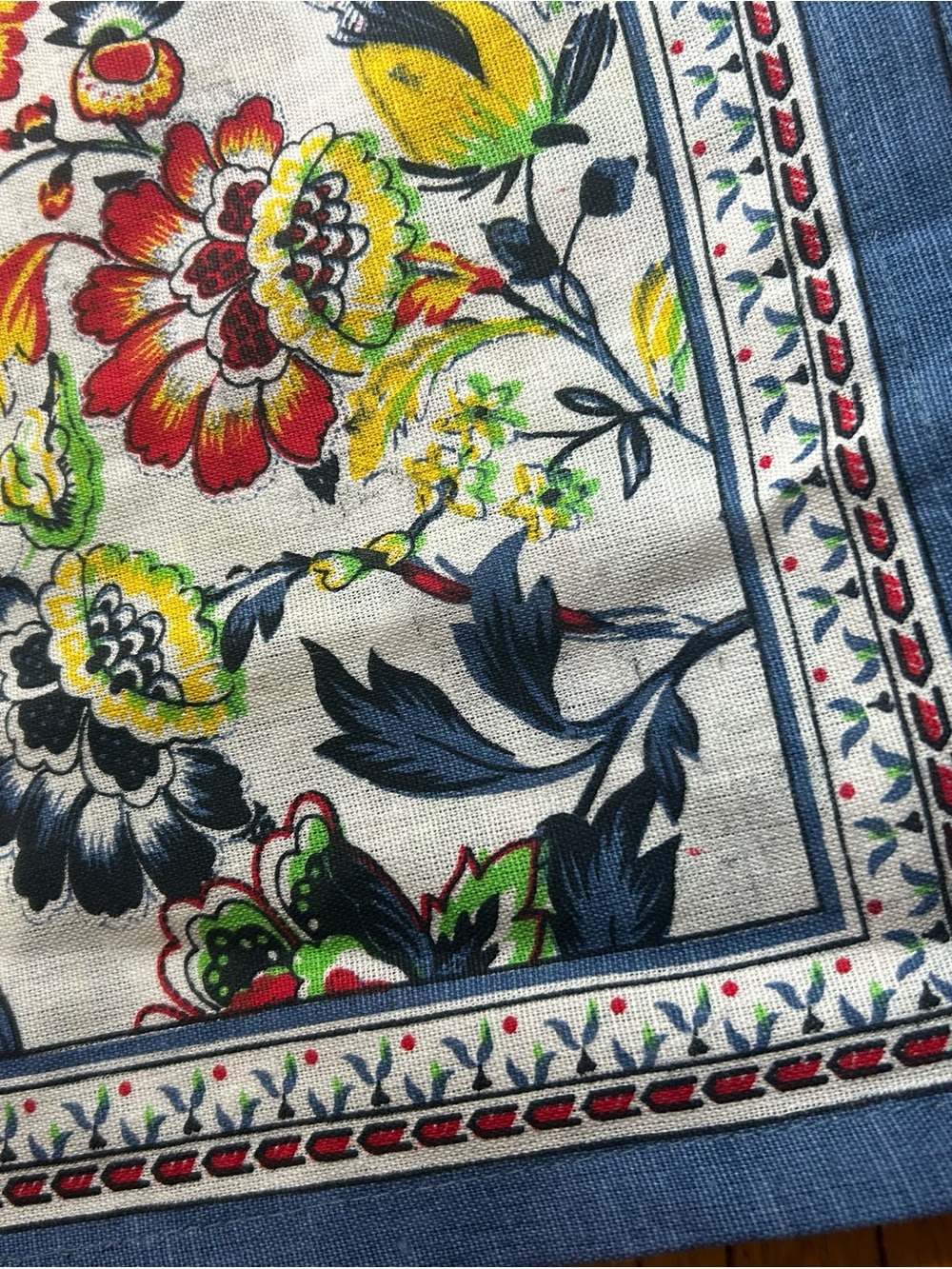 Set of 2 Fingercraft Floral Bird Cotton Linen Tablecloths Blue Multicolor - Picture 16 of 16